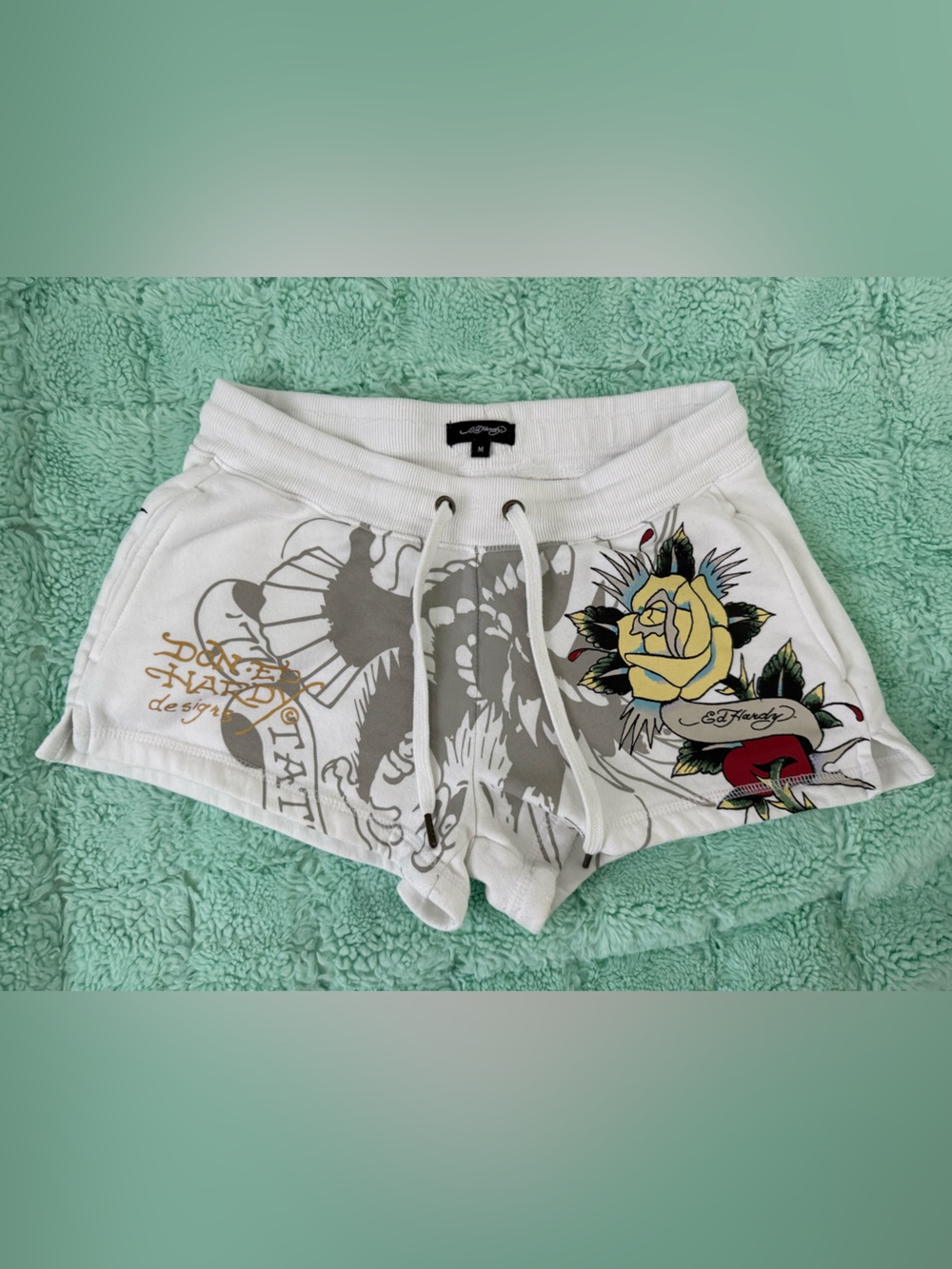 Ed Hardy White Women's Graphic Drawstring Shorts